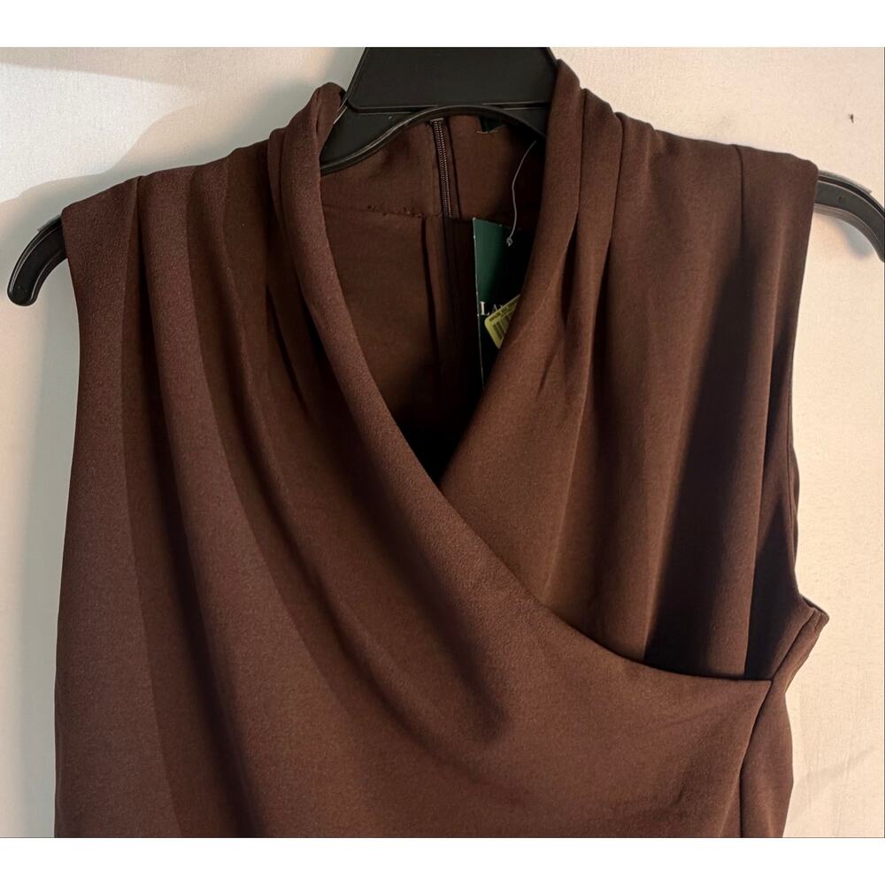 NWT! Lauren Ralph Lauren Brown Draped Sleeveless Top - Picture 9 of 9